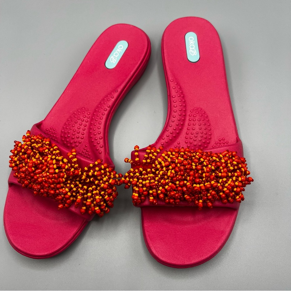 Soft Sorroundings Oka B Gaga Slip On Flat Slide Sandals Red /orange / pink M/L - Picture 10 of 10